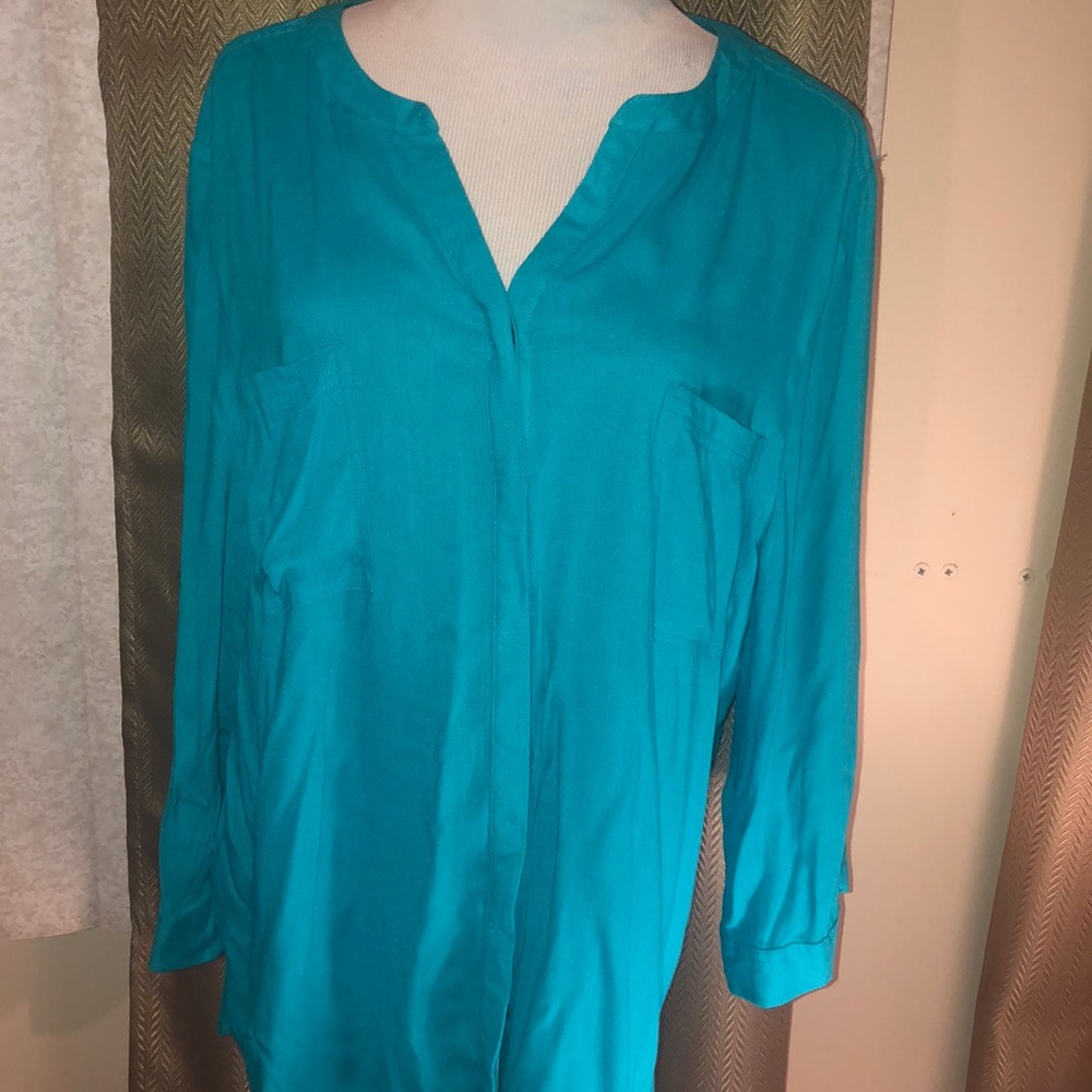 Chico’s Teal Shirt 3 Button Catrina 14 16